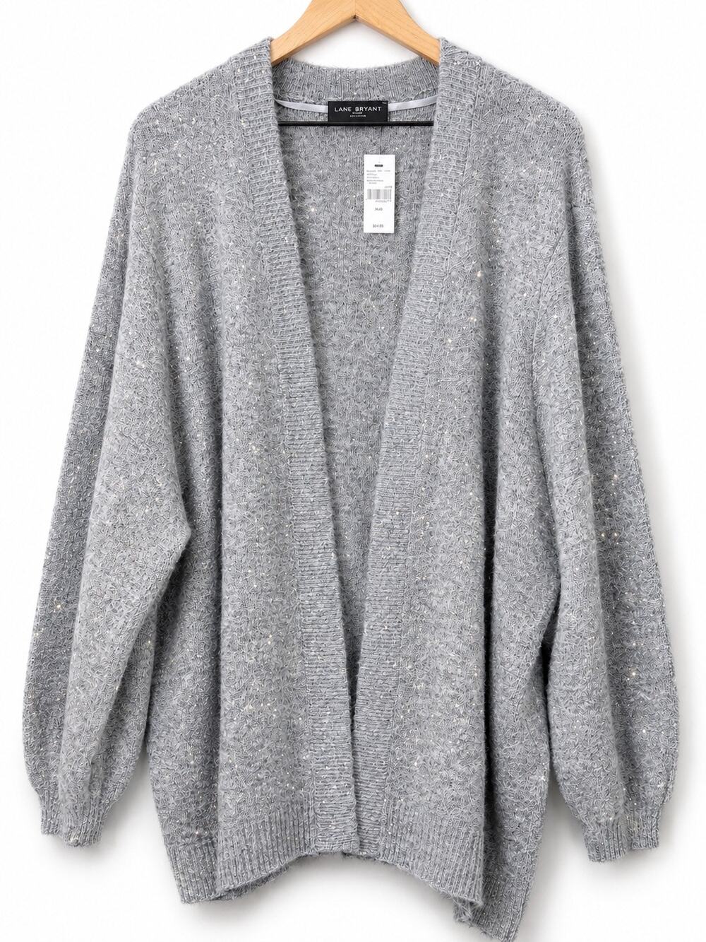 NWT Lane Bryant Gray Metallic Sparkle Open Front Cardigan Plus Size 26/28